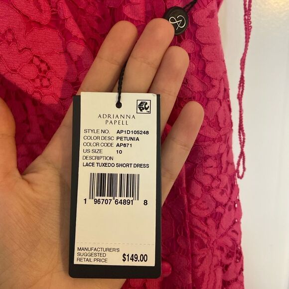 NWT Adrianna Papell LACE TUXEDO DRESS WITH FAUX WRAP DETAILS IN PETUNIA pink 10 - Picture 14 of 16